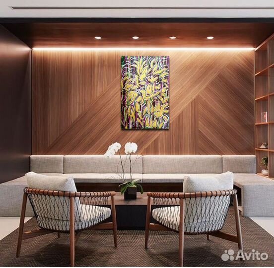 Картина в интерьер яркая абстракция цветы золото