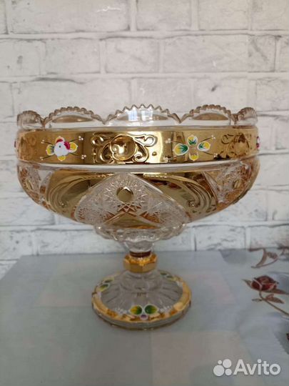 Ваза для фруктов цветной хрусталь