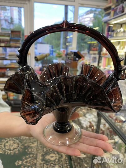 Винтажная ваза фруктовница цветное стекло