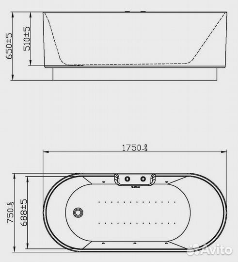 Акриловая ванна Orans NL 175x75 черная отделка