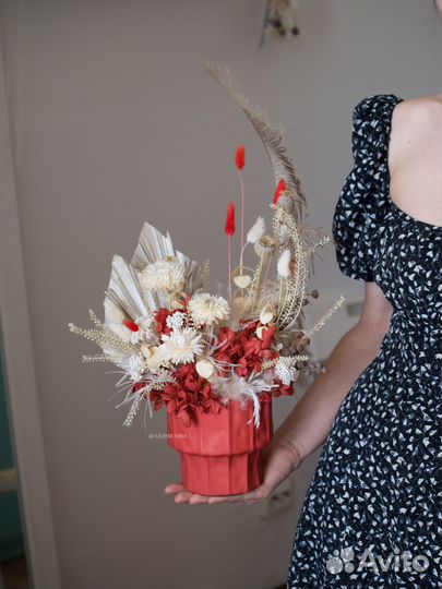 Сухоцветы, букет сухоцветов красный цвет