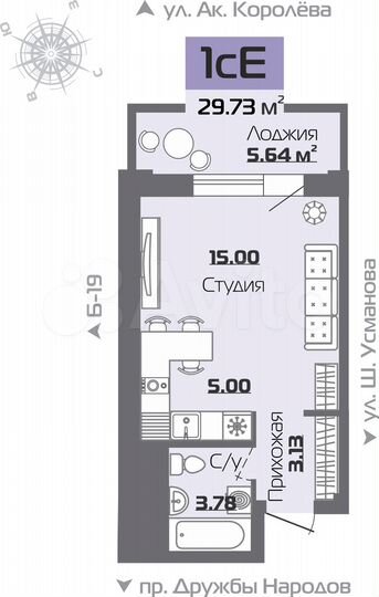 1-к. квартира, 30,1 м², 19/19 эт.