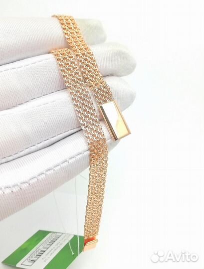 Золотой браслет Тройной бисмарк, полновесный, замок коробочка, длина 17 см, вес 6,94г*