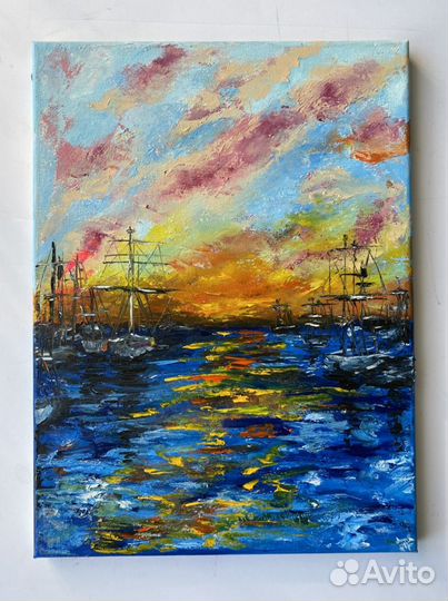 Картина маслом на холсте морской пейзаж объёмная