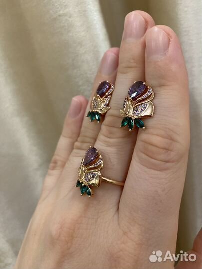 Комплект серьги + кольцо 