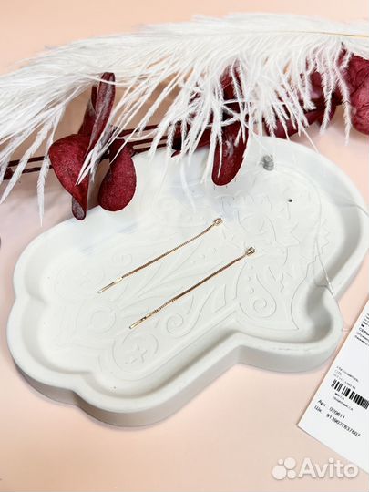 Серьги подвески продевки золотые 585 проба, фианит