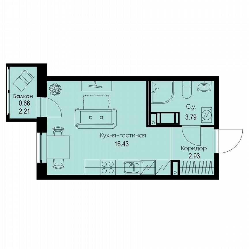 Квартира-студия, 23,8 м², 5/9 эт.