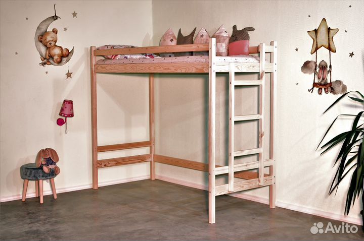 Детская кровать чердак массив 190*800 один борт