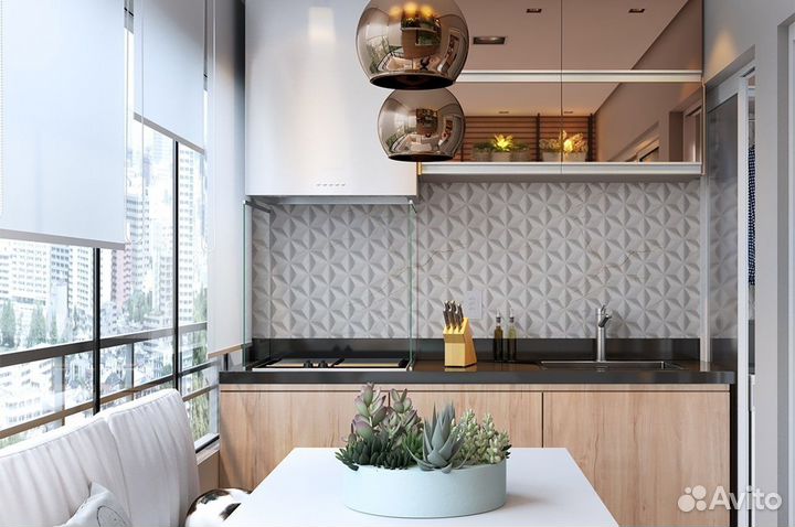 Кухня с островом зеркальная