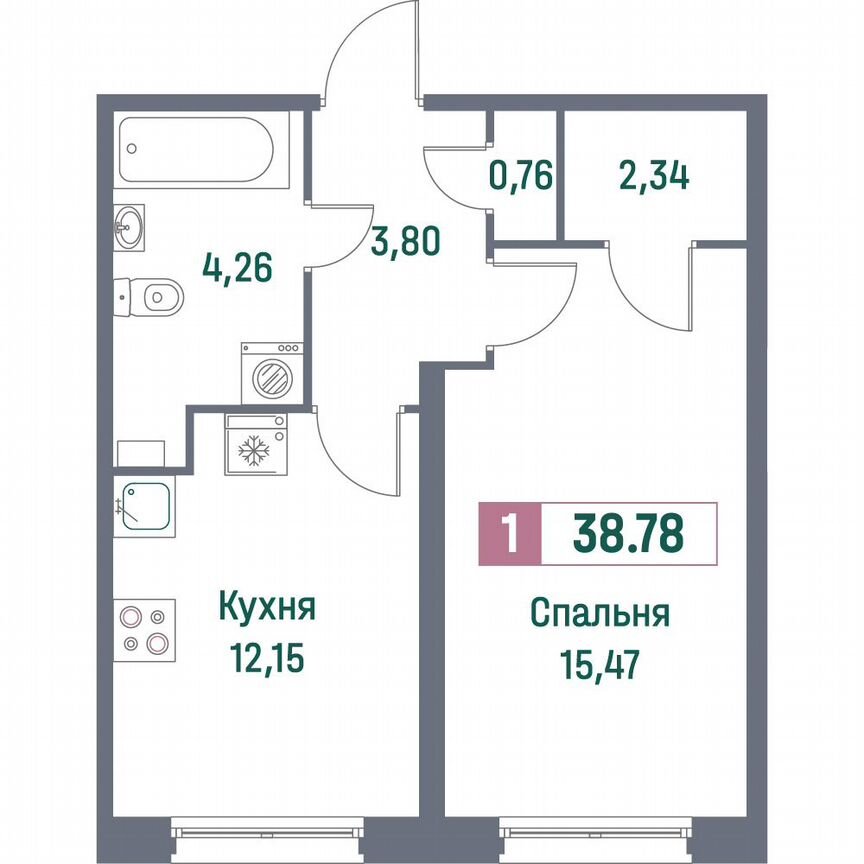 1-к. квартира, 38,8 м², 1/16 эт.