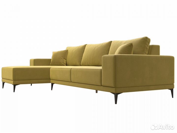 Диван угловой Льюес левый, микровельвет, желтый