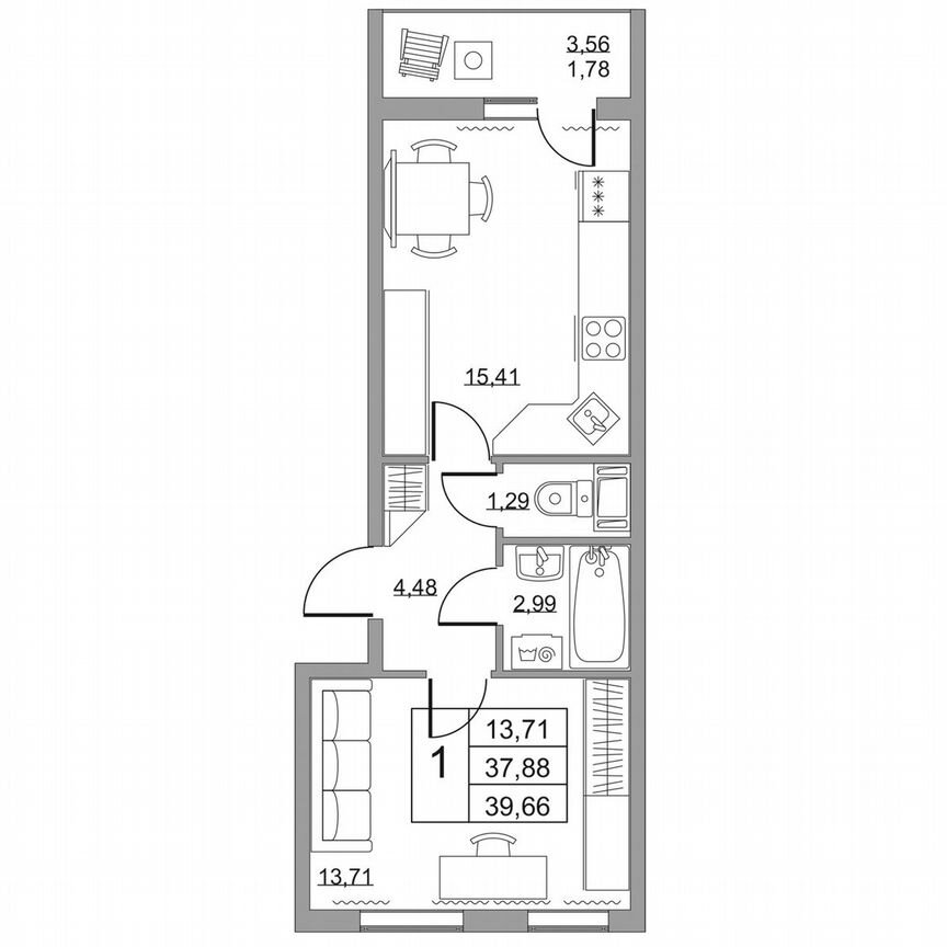 1-к. квартира, 39,7 м², 4/19 эт.