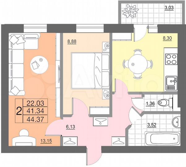 2-к. квартира, 44,5 м², 5/10 эт.