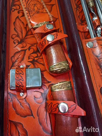 Набор шампуров в кожаном чехле подарочный