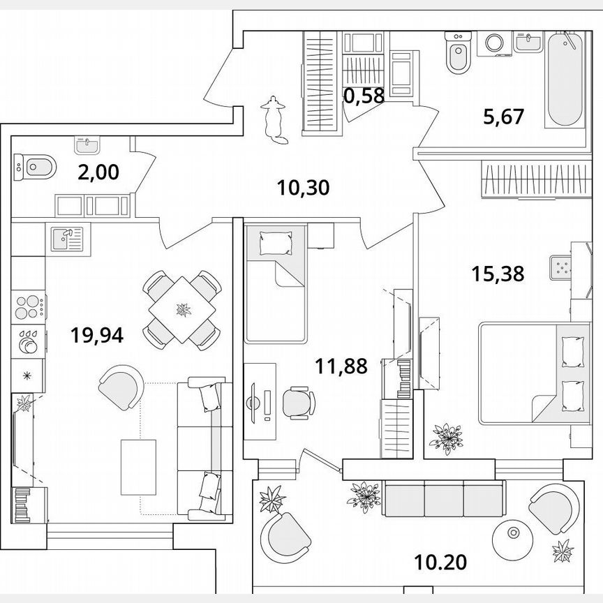 2-к. квартира, 70,9 м², 17/18 эт.