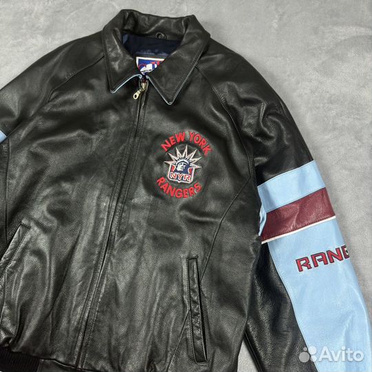 New York Rangers кожаная куртка бомбер vintage 90'