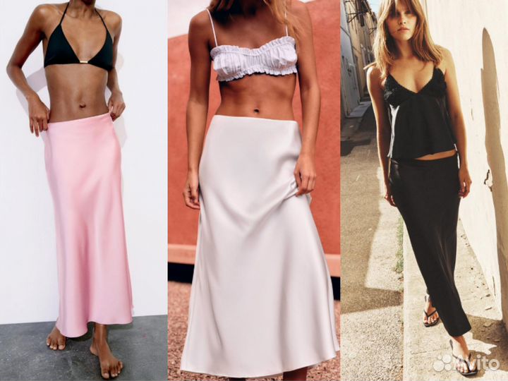 Атласная юбка миди Zara лета 2024