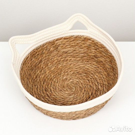 Экологичный лежак для животных (хлопок+рогоз), 35 х 27 х 13 см, вес до 8 кг, белая