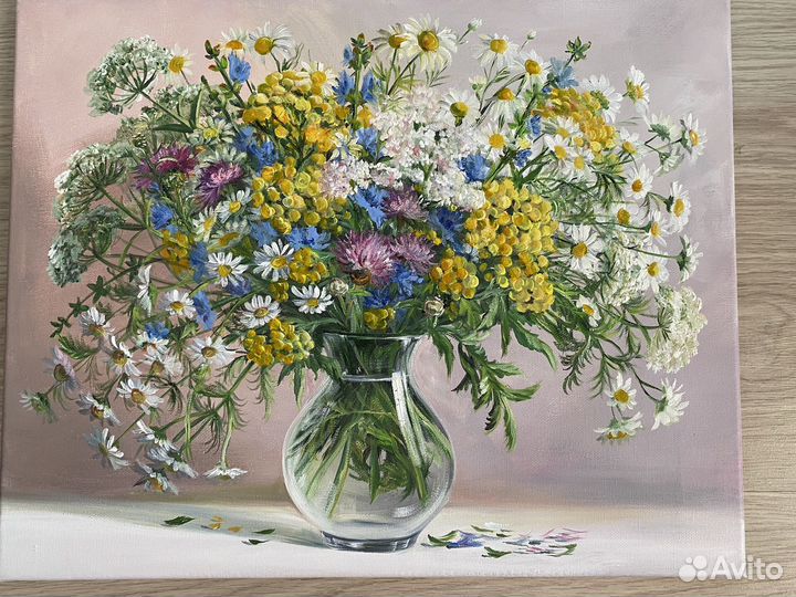 Картина маслом. Полевые цветы