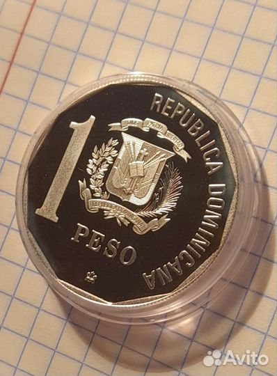 1 песо 1989 год. Доминиканская ремпублика, серебро