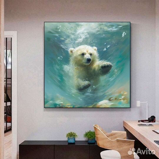 Большая картина маслом на холсте Подводный мишка