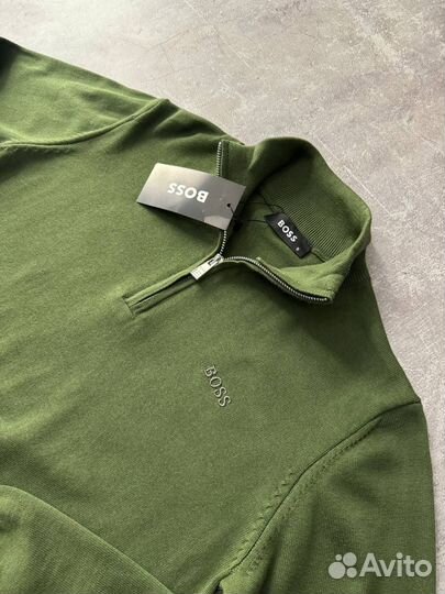 Свитер полузамок Hugo Boss зеленый хлопок