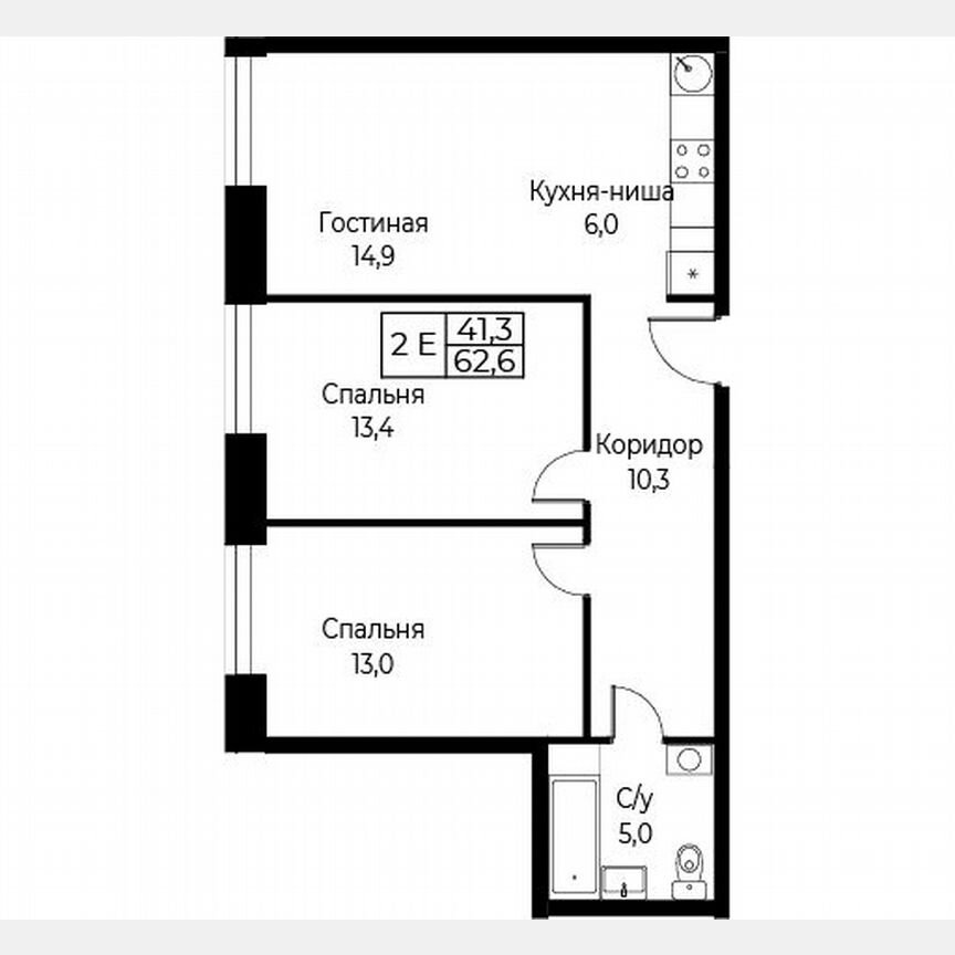 2-к. апартаменты, 62,6 м², 15/30 эт.