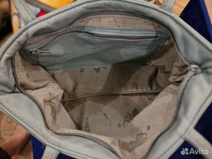 Cумка женская 25х38см. Кожа/джинса