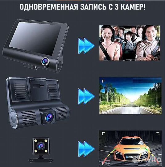 Видеорегистратор 3в1 1080p WDR запись с 3 камер RU