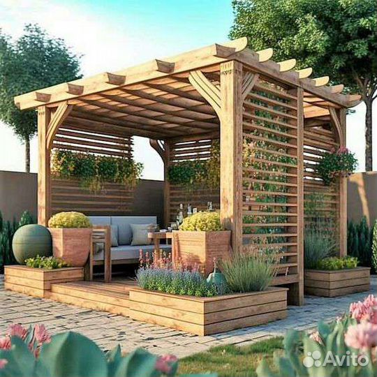 Беседка дерево металл