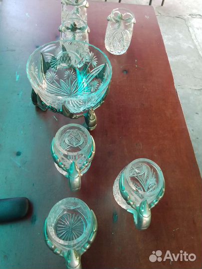 Набор хрустальных пивных кружек с раками.ссср