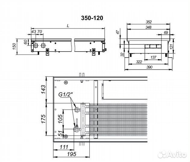 Внутрипольный конвектор с вентилятором Techno kvzv