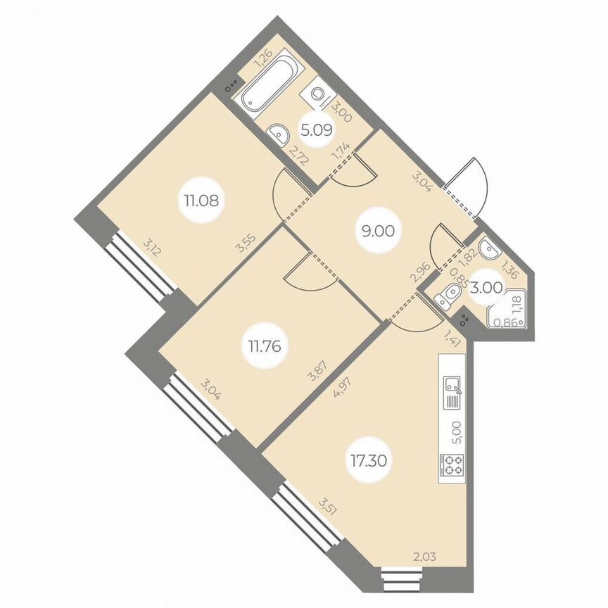 2-к. квартира, 57 м², 2/20 эт.