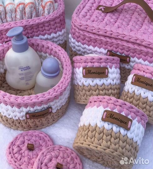 Трикотажные вязаные корзинки ручной работы