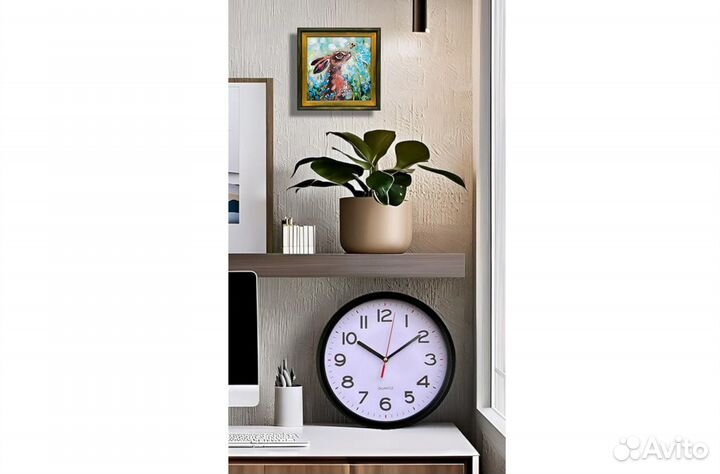 Картина Заяц маслом цветы пейзаж в рамке 15х15 см