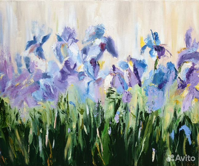 Картина Ирисы маслом цветы на холсте 50х60 см