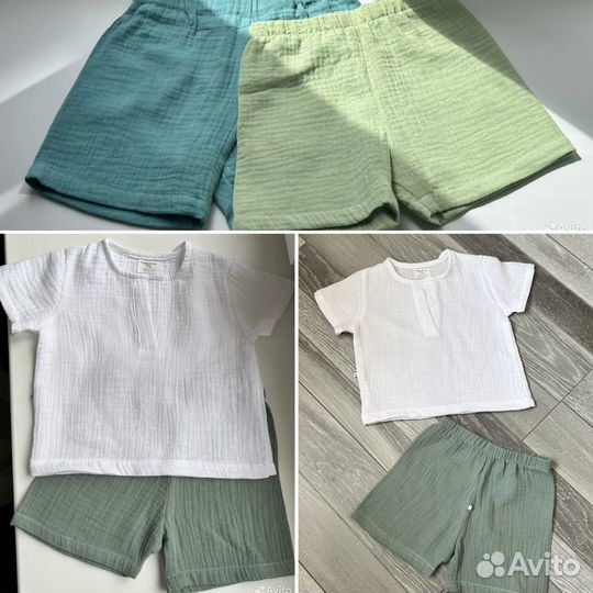 Костюм шорты и рубашка муслин 74; 80