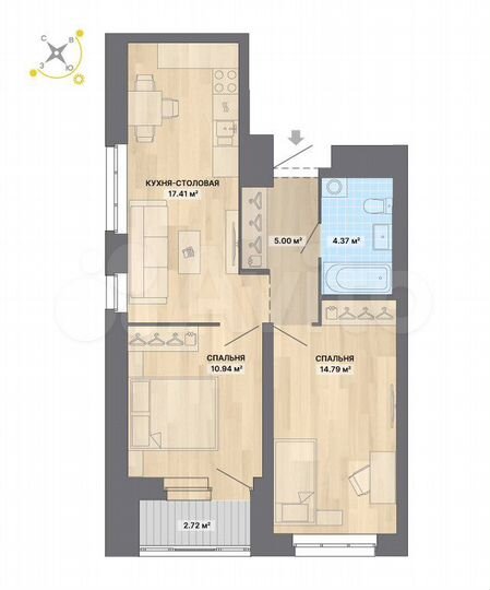 2-к. квартира, 55,2 м², 21/32 эт.