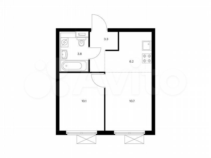 2-к. квартира, 34,1 м², 13/25 эт.