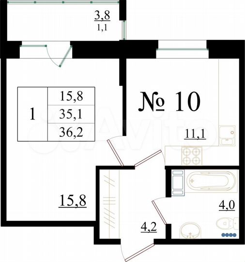 1-к. квартира, 36,2 м², 2/8 эт.