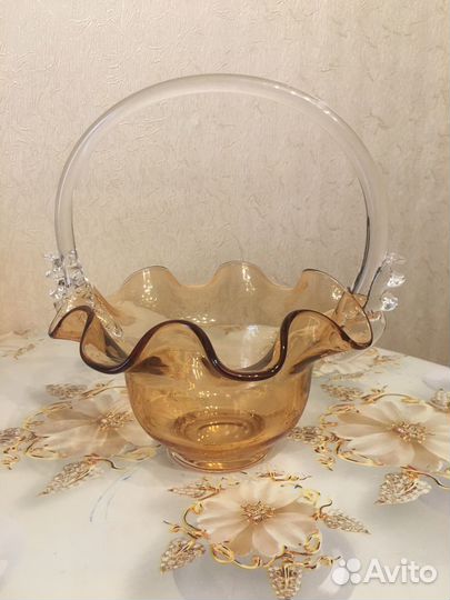 Ваза Корзинка конфетница цветное стекло СССР