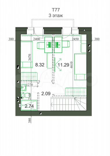 Таунхаус 78,1 м² на участке 1 сот.