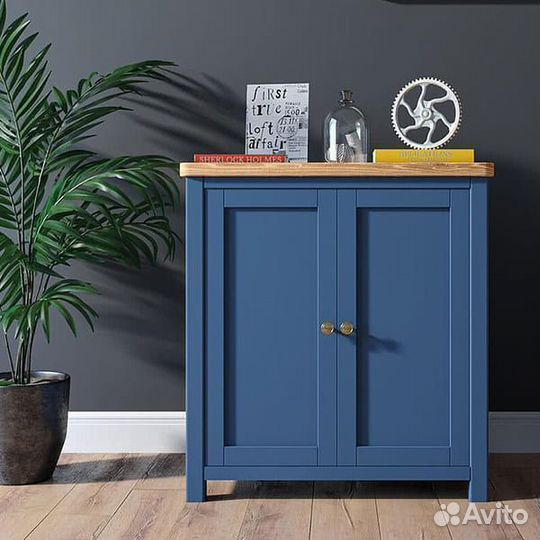 Синий комод из дерева Верн, 2 дверки