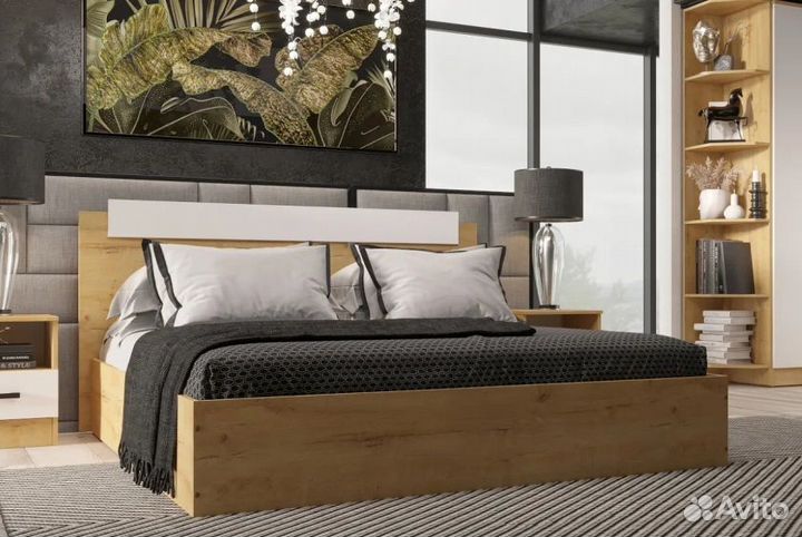 Эко Кровать 1,6 дуб вотан/белая