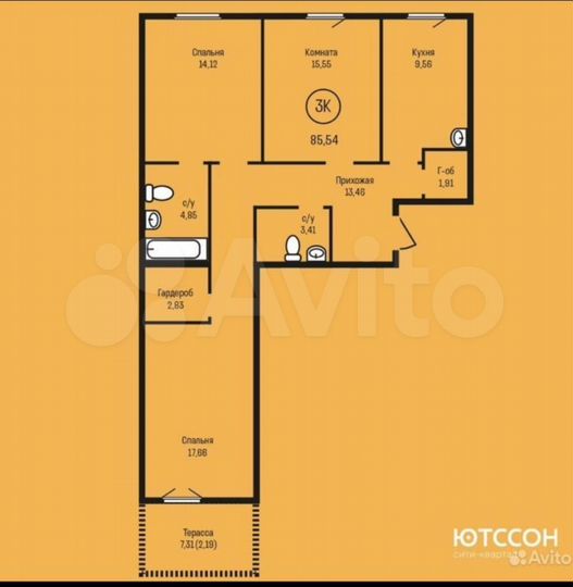 3-к. квартира, 85 м², 1/8 эт.