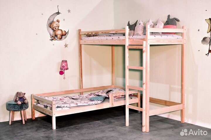 Детская кровать чердак массив 190*800 один борт