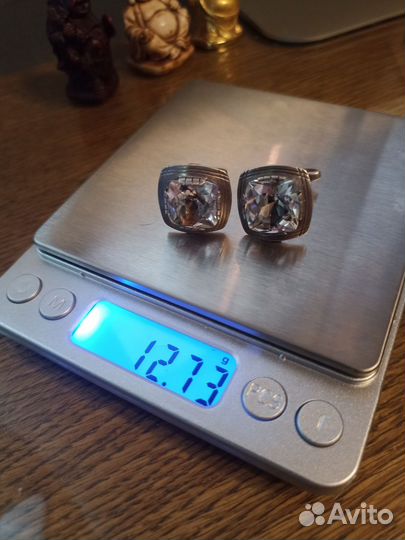 Запонки серебро СССР с горным хрусталём