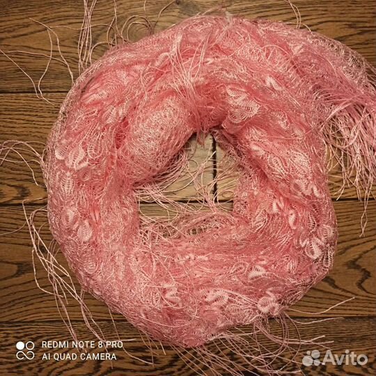 Платок шёлк, палантин, шарф розовый, бирюзовый