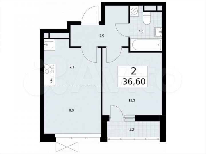 2-к. квартира, 36,6 м², 9/9 эт.