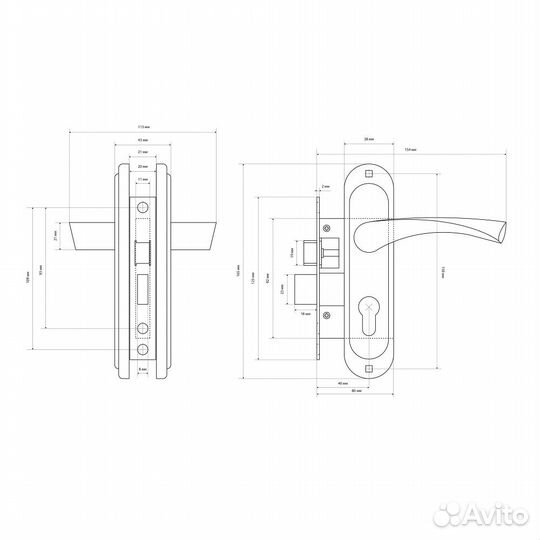Замок врезной стандарт 132-50В ав с вертушкой, с р